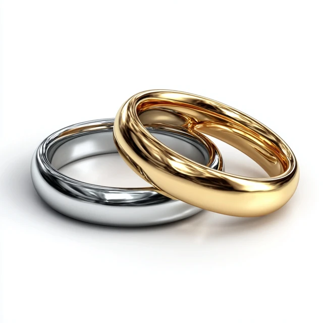 Realistic Rings Silver and Gold on White