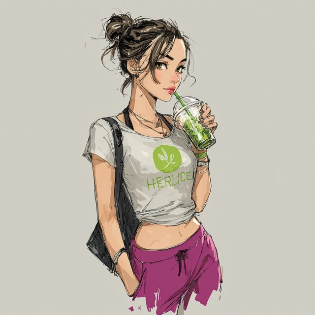 Girl Drinking Herbalife Cocktail Illustration