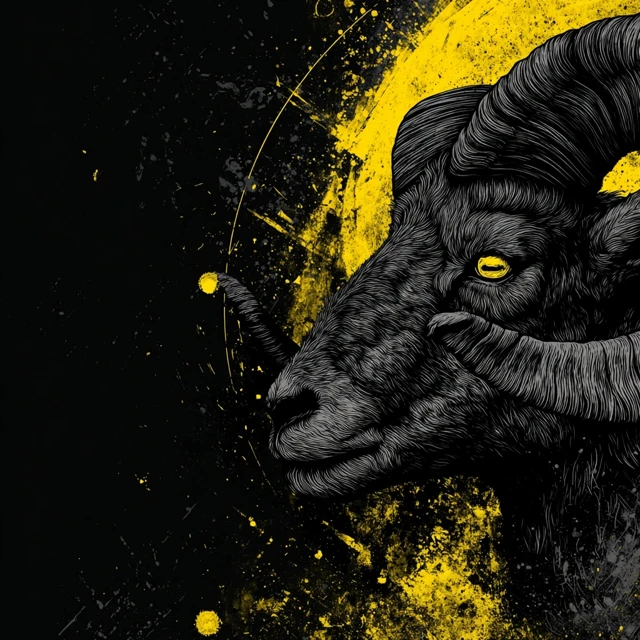 Merch Design Black and Yellow Ram Illustration