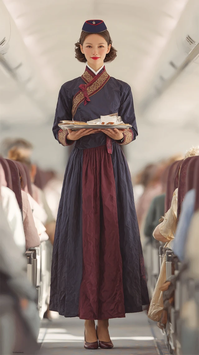 British Flight Attendant in Hanbok Uniform