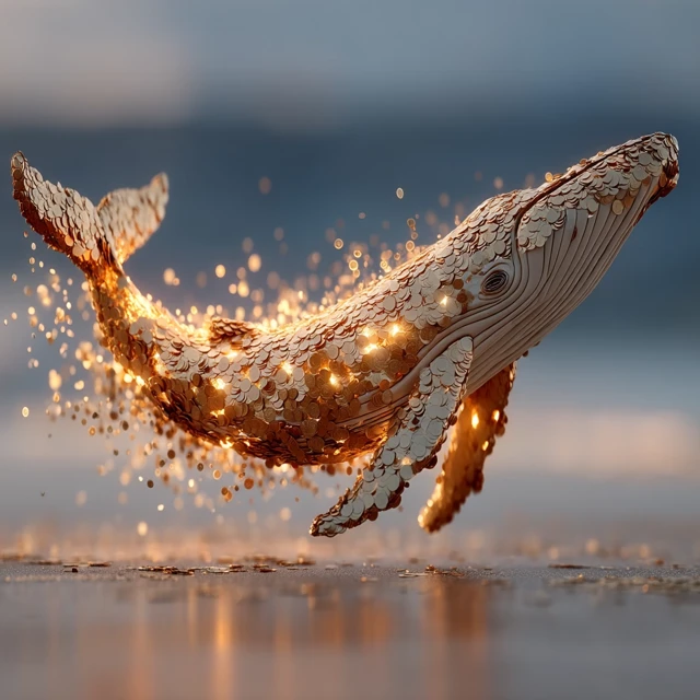Golden Whale 3D Rendering Shimmering Ocean