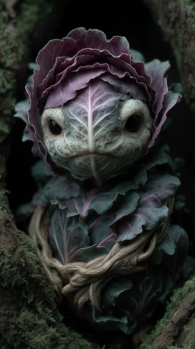 Grotesque Cabbage Head Creature: Folk Horror Art