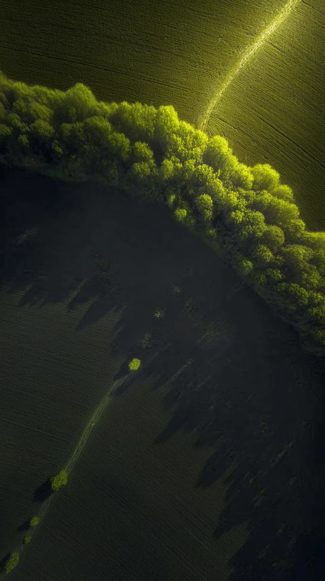 Aerial Forest and Farmland Landscape
