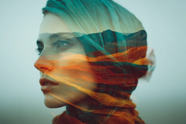 Double Exposure Woman in Desert Wind Photography