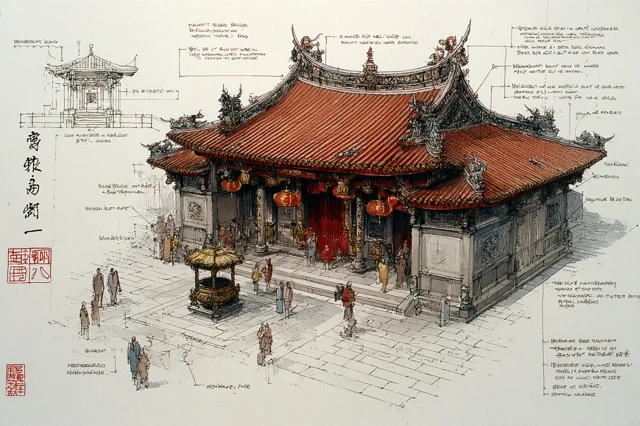 Hong Kong Temple Detailed Design Sketch