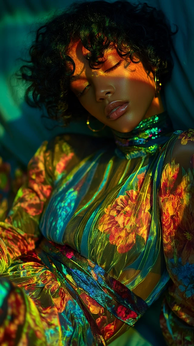 Surreal Woman Floating in Floral Dream