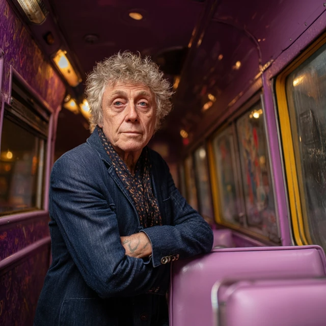 Roger Daltrey on a Lilac Bus Vintage Portrait