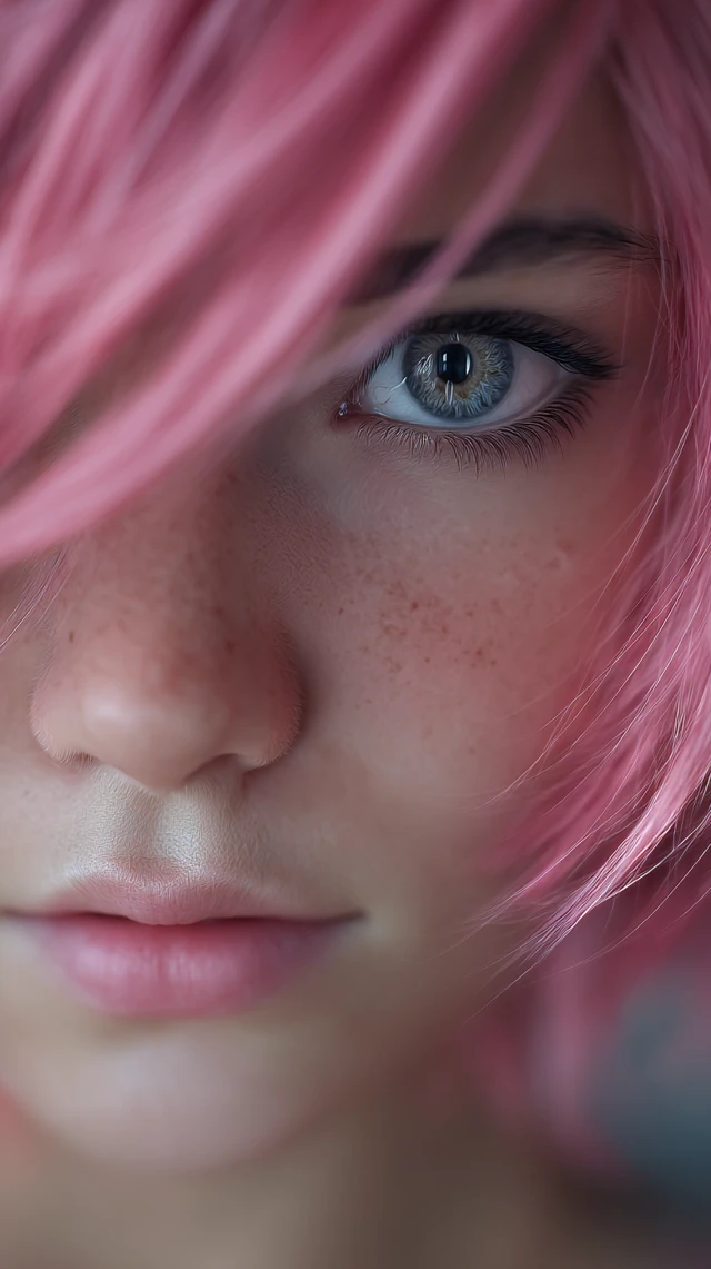 Pink Haired Girl Realistic Portrait HD Stunning Visuals