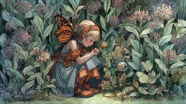 Milkweed Fairy and Monarch Butterfly Watercolor Art