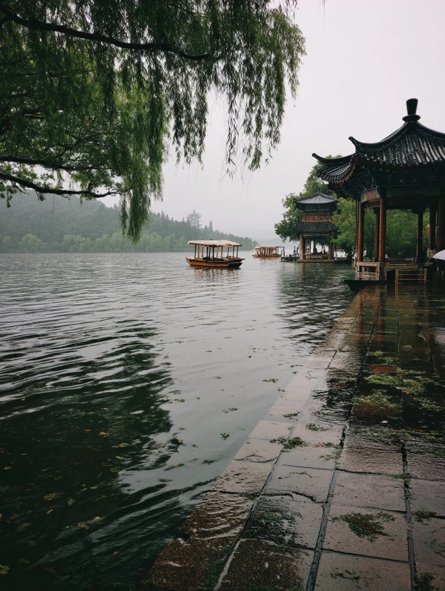 West Lake Rain Scene A Beautiful Chinese Landscape