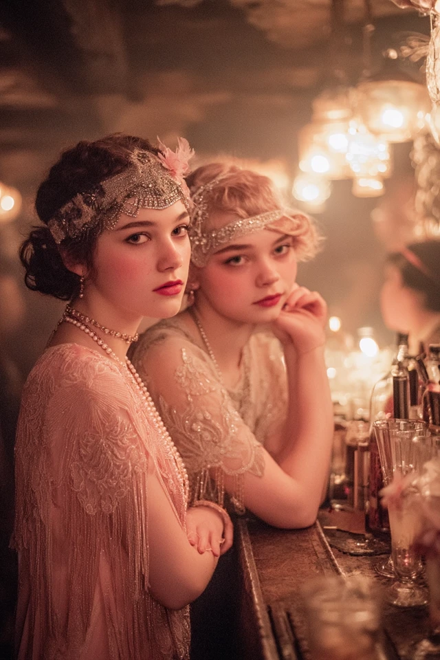 Flapper Girls in a Basement Bar Retro Portrait