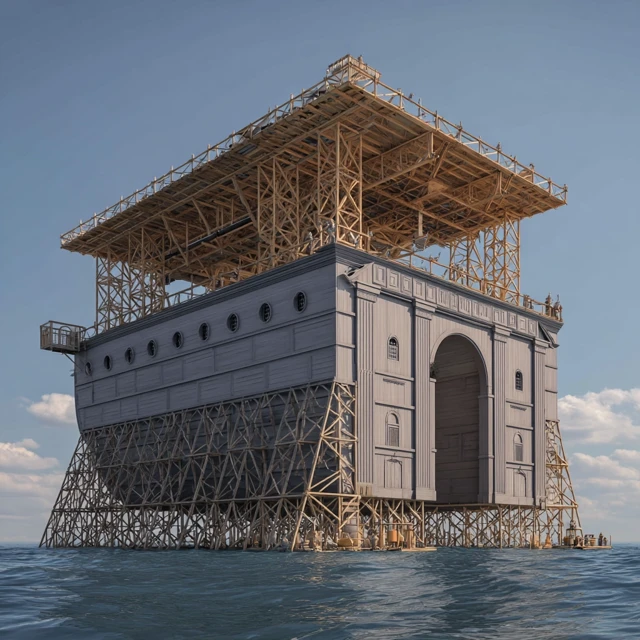 Noahs Ark Under Construction Ocean Sunny