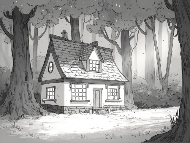 Cozy Cabin in the Woods Storybook Illustration