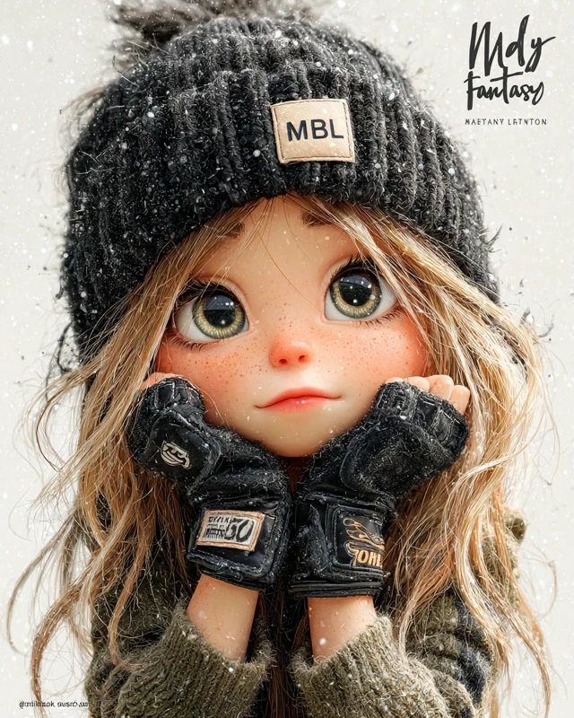 Chibi Girl in Winter Hat and Gloves Art by Jessica Drossin