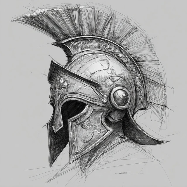 Roman Helmet Drawing Sketch Detailed Illustration