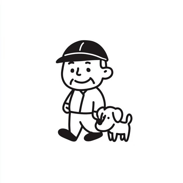 Elderly Man Walking Dog Cute Cartoon Illustration