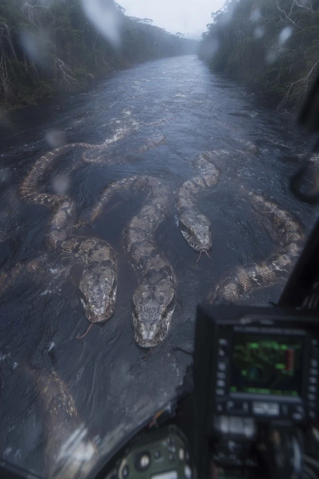 Amazon River Aerial View with Giant Snakes