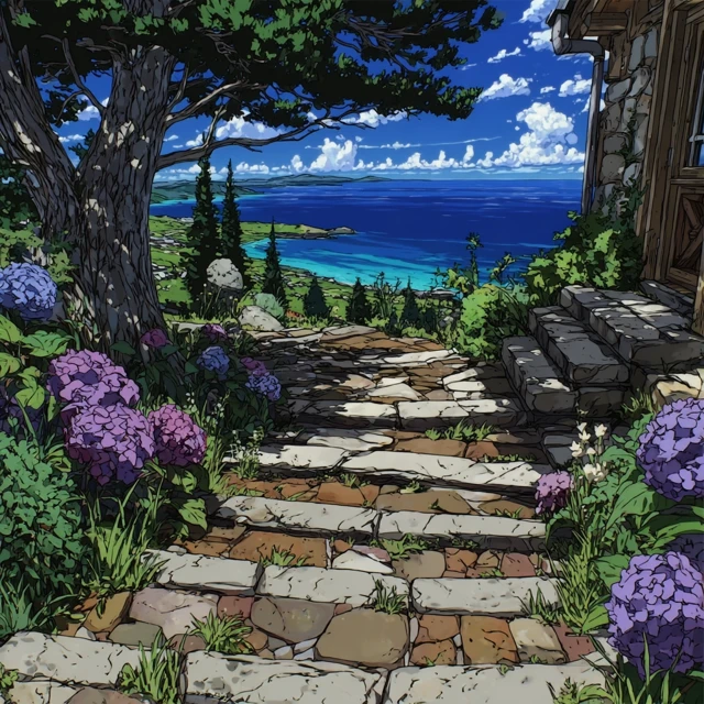 Summer Hokkaido Landscape Scenic View Anime Art