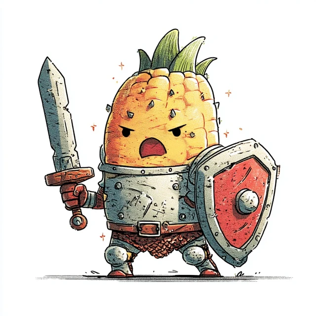Cartoon Corn Cob Tank Fighter with Shield and Mace