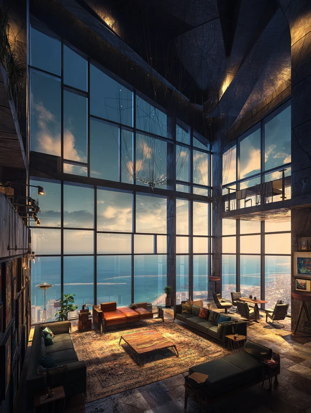 Luxury Penthouse Ocean View Interior Rendering
