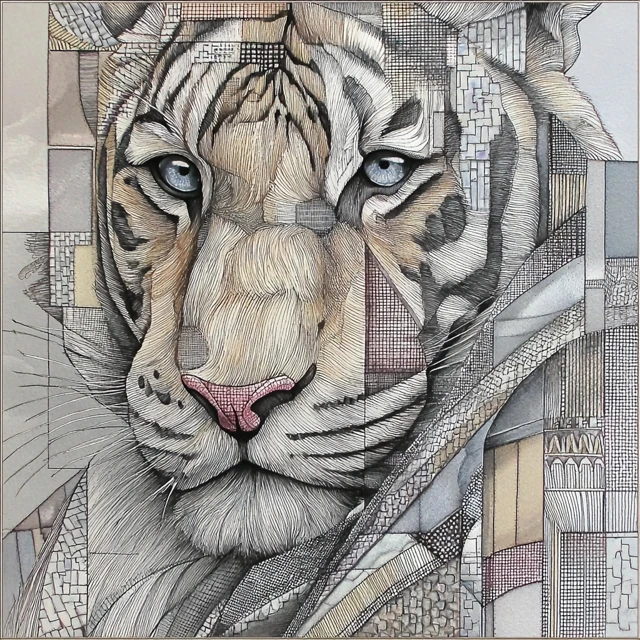 Tiger Art in the Style of Schiele Klee Klimt