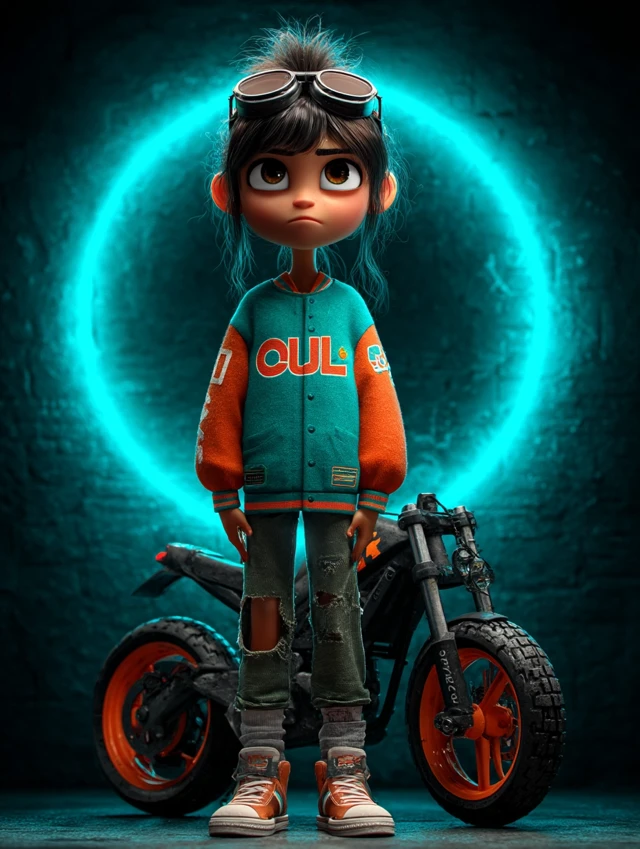 3D Cartoon Girl and Motorcycle