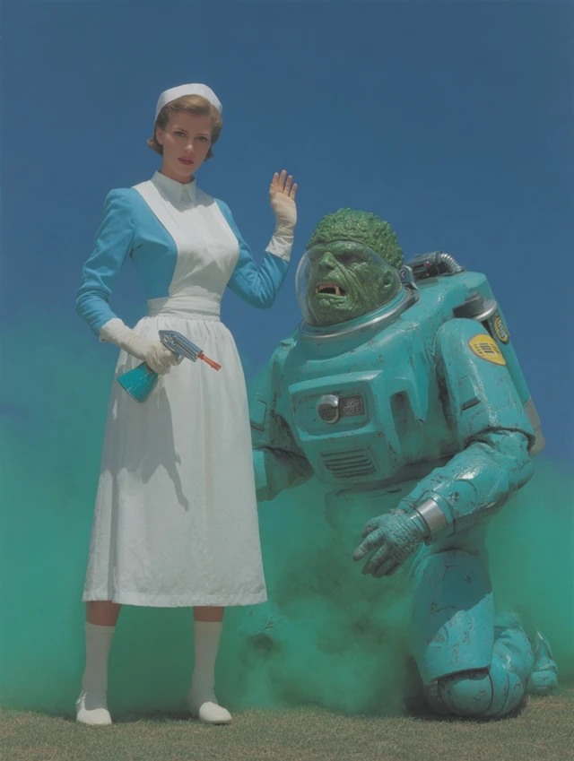Retro Futuristic Housemaid vs Mutant SciFi