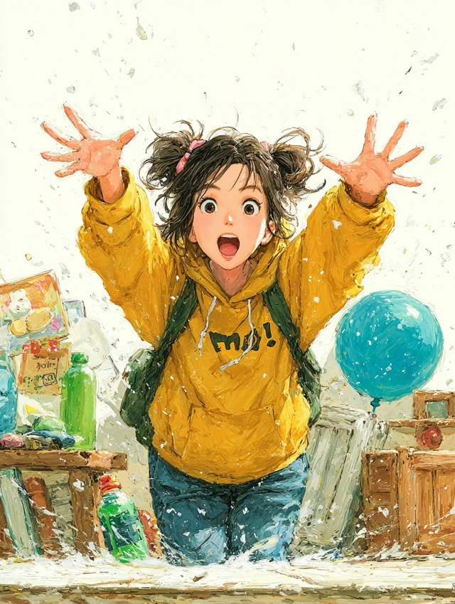 Chinese Girl in Yellow Hoodie Hand Drawn Illustration