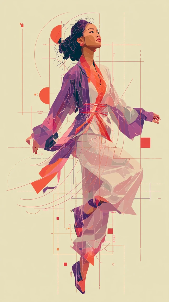Chinese Dancer in Silk Robe Illustration