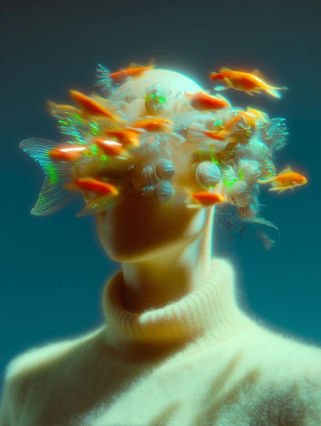 Bubble Fish Head Portrait Surreal