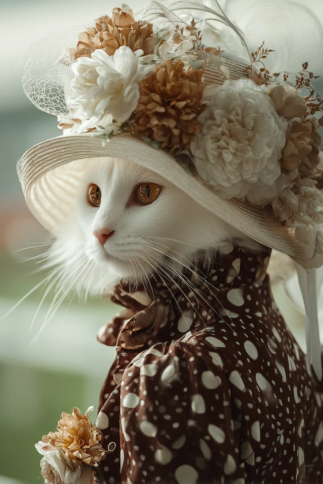 Royal Ascot Cat in Polka Dot Dress and Hat