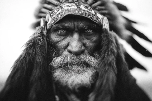 Apache Warrior Black and White Portrait Documentary Photo