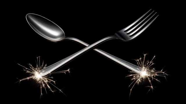 Spoon and Fork Crossed with Sparks