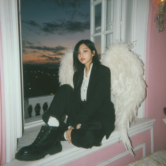 Angel Girl Black Suit Polaroid Photography