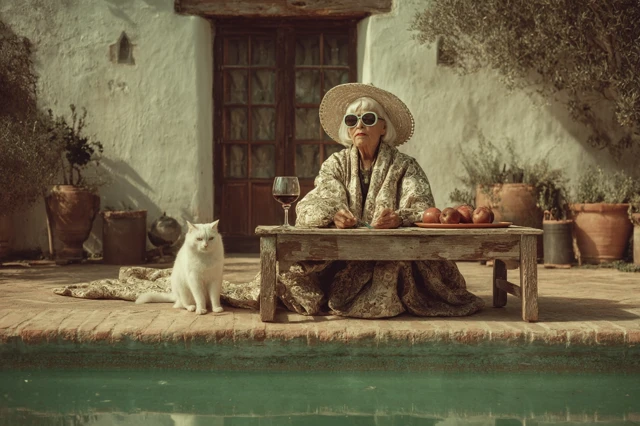 Eccentric Lady by Poolside Mediterranean Elegance