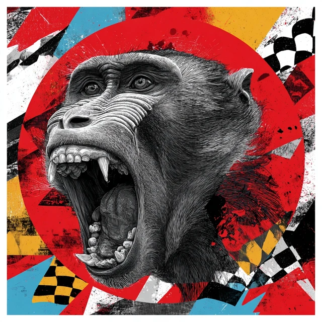 Screaming Baboon Head Graphic Art