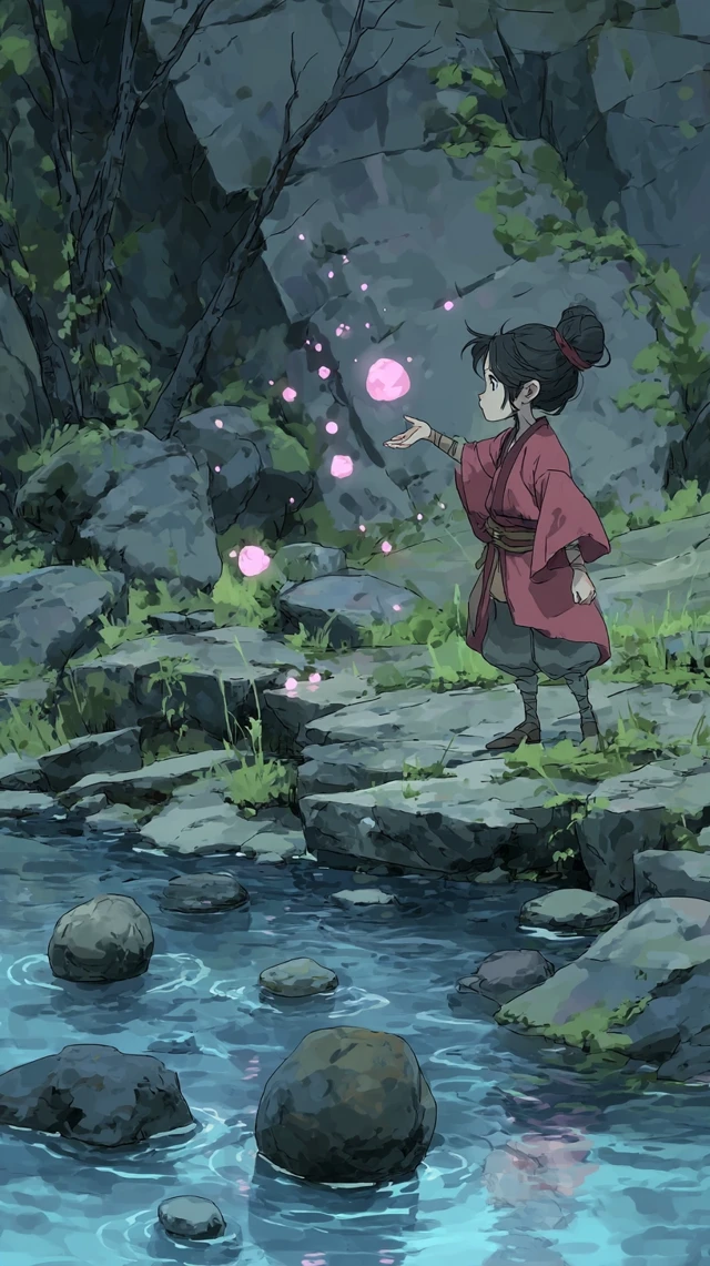 Anime Sorcerer in Forest Ruins