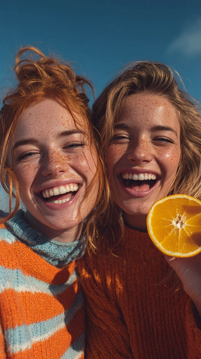 Happy Women with Tangerine Photorealistic