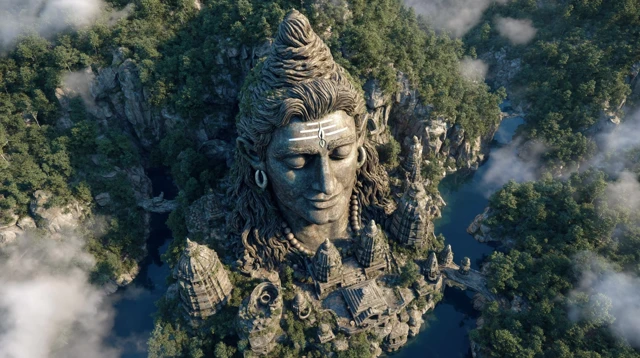 Epic Shiva Temple Mountain Aerial View