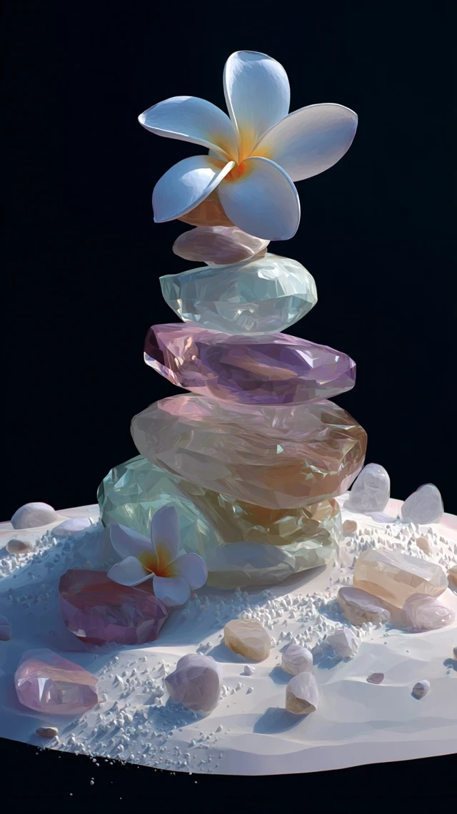 3D Pastel Stones and Flower Balance Art
