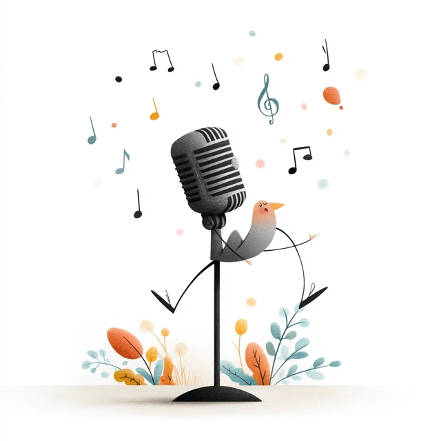 Cartoon Microphone with Music Notes Illustration