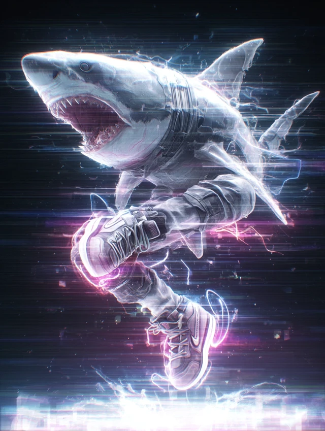 Cybernetic Shark Wearing Nike Sneakers