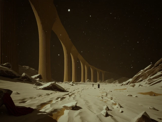 Ethereal Snowscape with Giant Structure