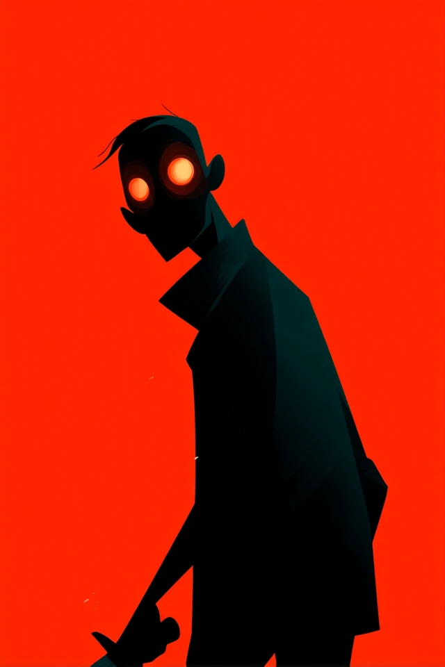Silhouette Art: Character with Glowing Eyes and Knife