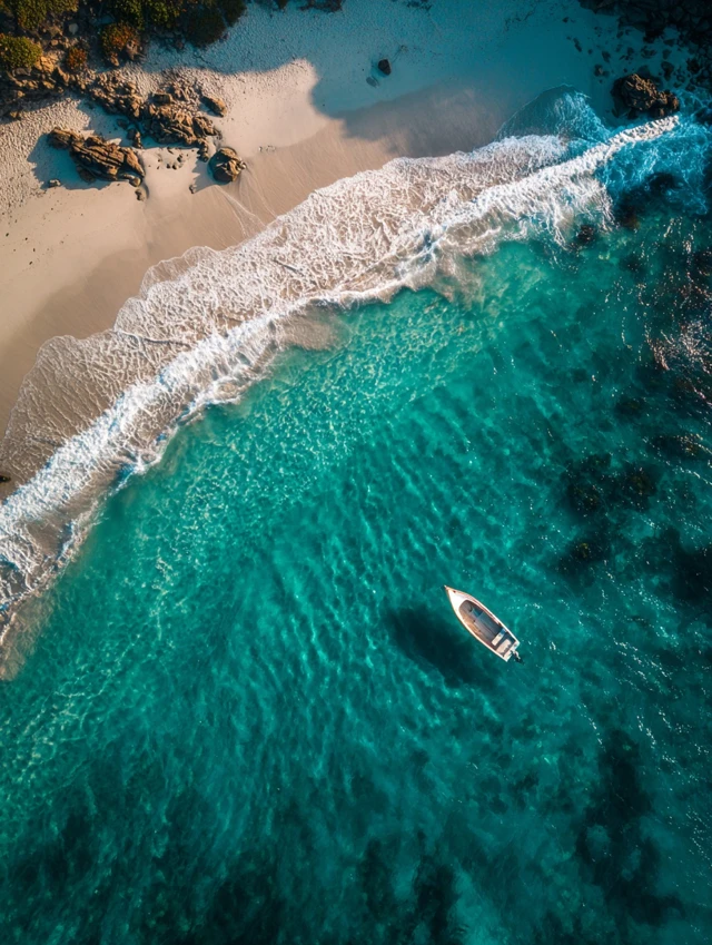 Drone View of White Beach and Turquoise Waters