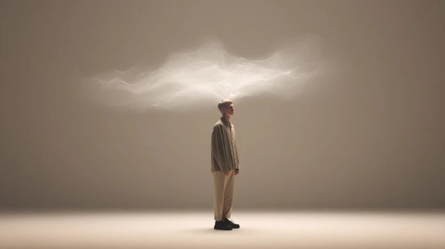 Student in Studio with Transparent Head and Energy