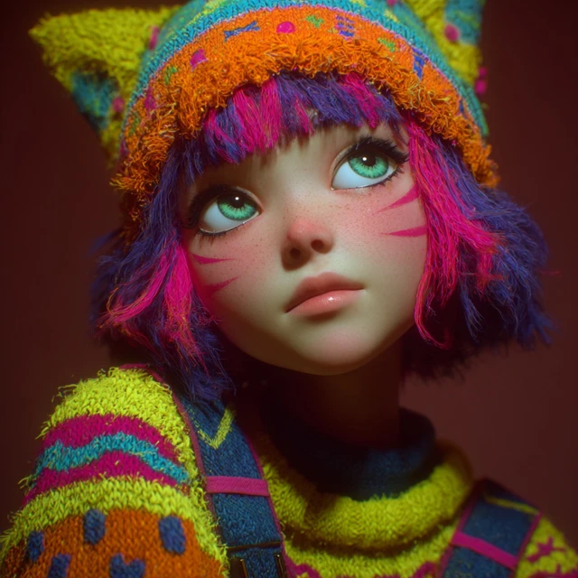 Cute Girl with Cat Ear Headphones Portrait