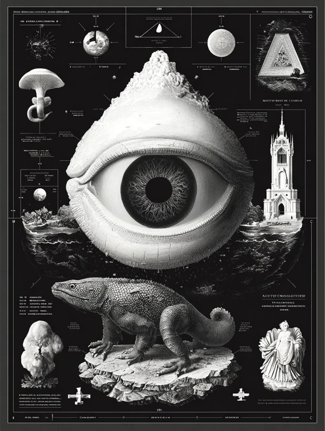 Occultism Card Black and White Illustration