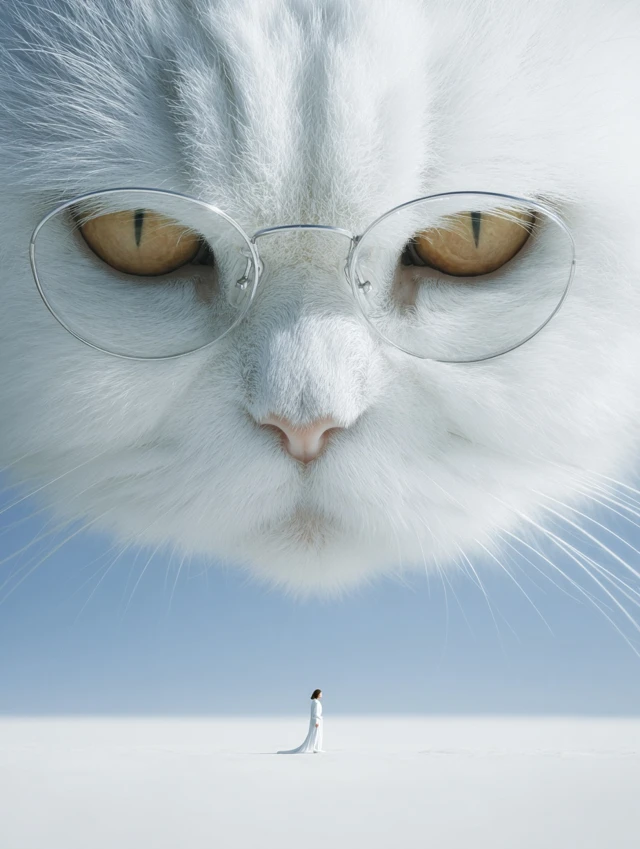 Giant Cat with Glasses Looking Down