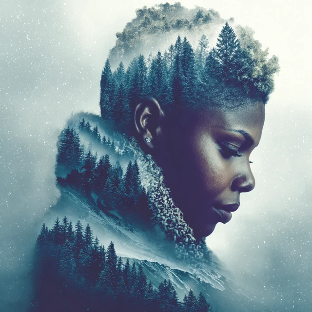 African American Faces in 3D Double Exposure